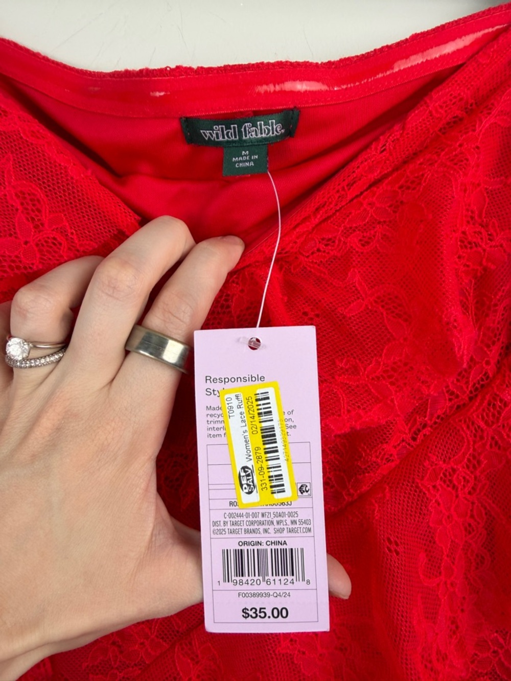 Wild Fable Red Strapless Lace Ruffle Maxi Dress Size M - Picture 4 of 5